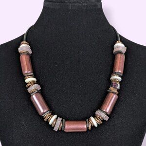 (2/$20) V. Red Metallic Beaded Necklace